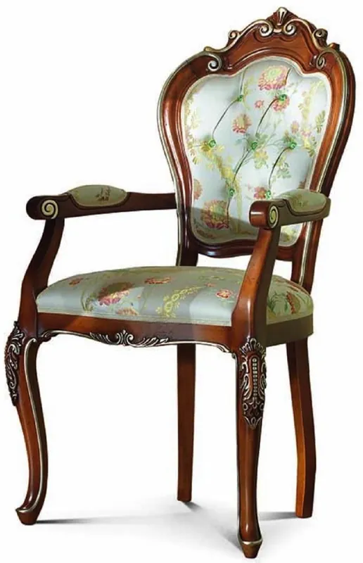 Casa Padrino Luxury Baroque Dining Room Chair with Armrests Colorful / Brown / Gold - Baroque Furniture - Made in Italy Zertifiziert