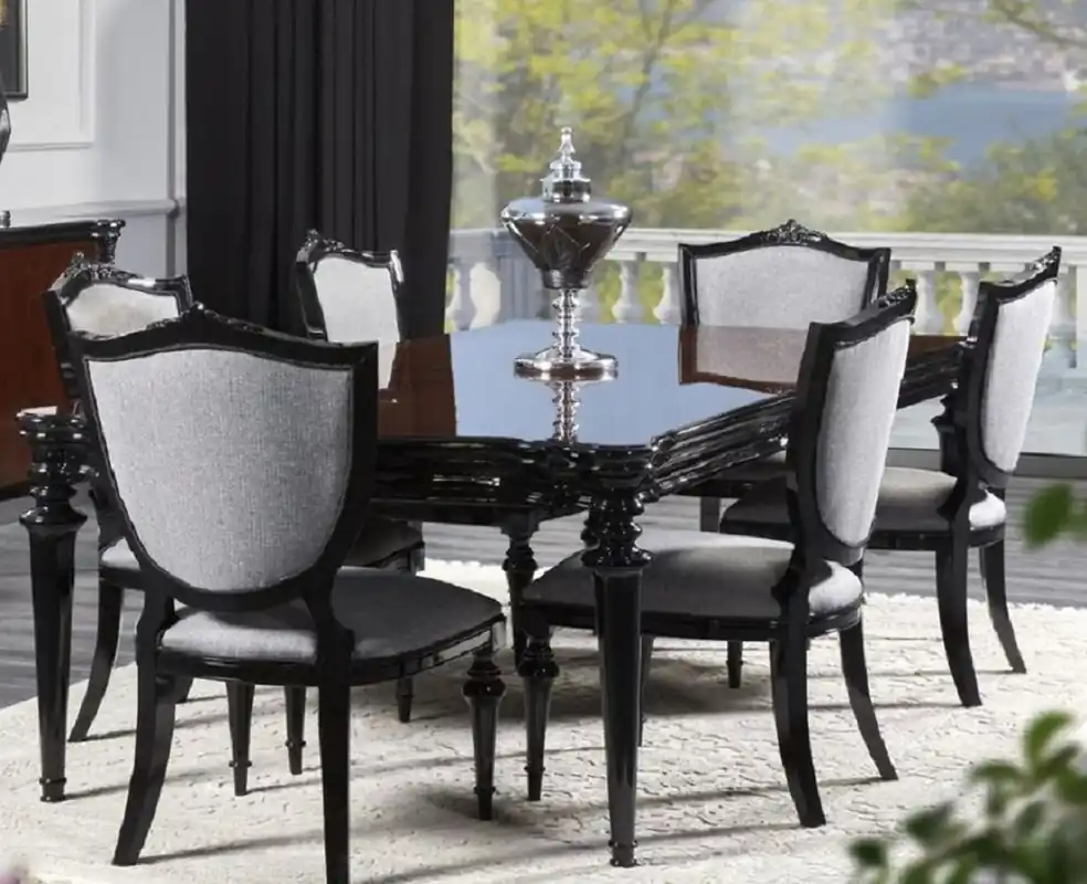 Casa Padrino luxury baroque dining room set silver gray / black - 1 Baroque dining table & 6 Baroque dining room chairs Sofort Bestellen