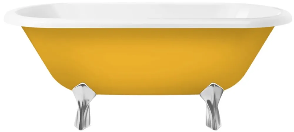Direktkauf Casa Padrino Art Nouveau bathtub yellow / white / silver 170 cm - Freestanding retro style bathtub