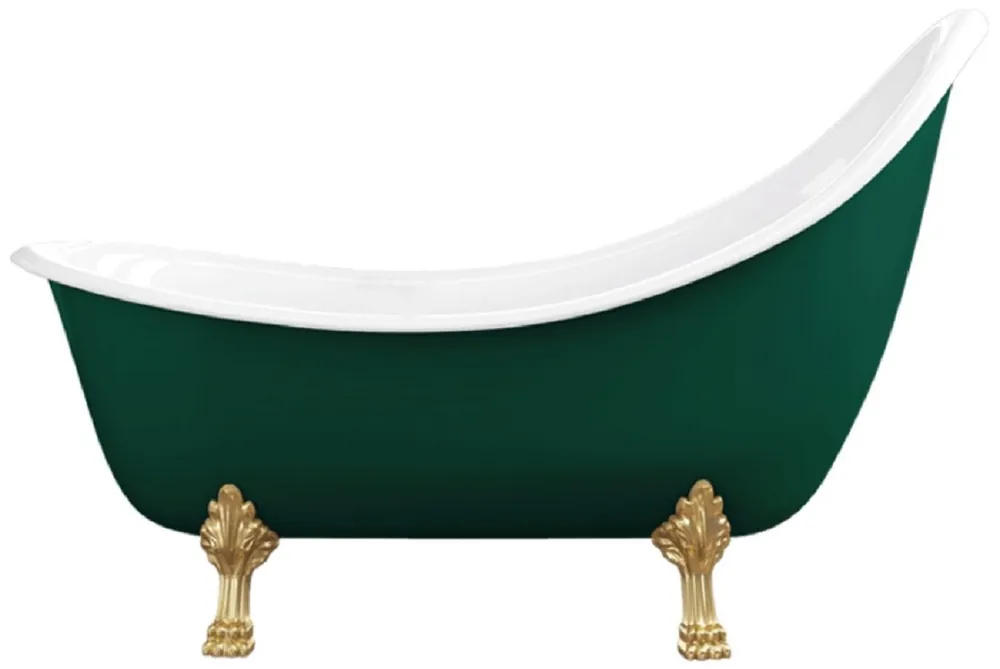 Casa Padrino Art Nouveau bathtub dark green / white / gold 180 cm - Freestanding retro style bathtub Neuheit