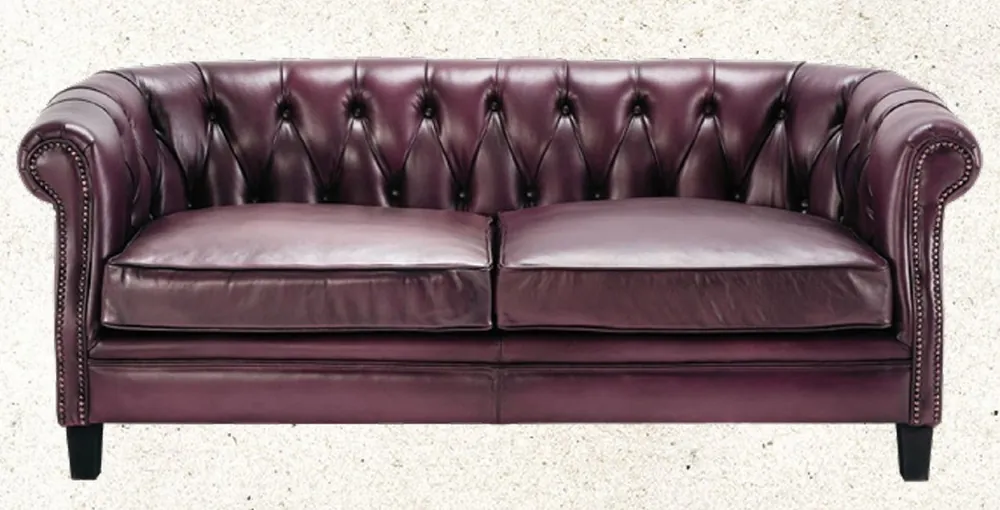 Günstig Casa Padrino luxury Chesterfield genuine leather sofa purple / black 160 cm - Genuine leather furniture