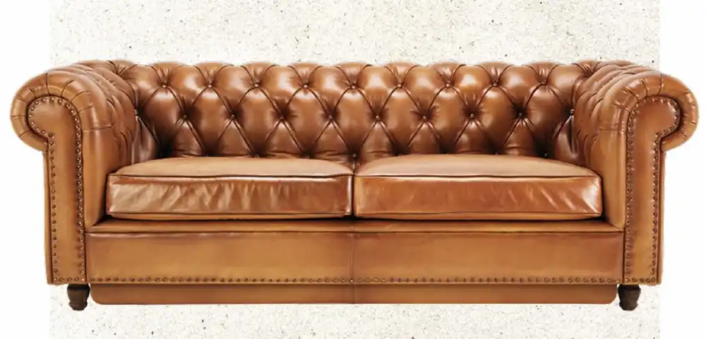 Echt Casa Padrino luxury Chesterfield genuine leather sofa bed light brown / brown 220 cm - Genuine leather furniture