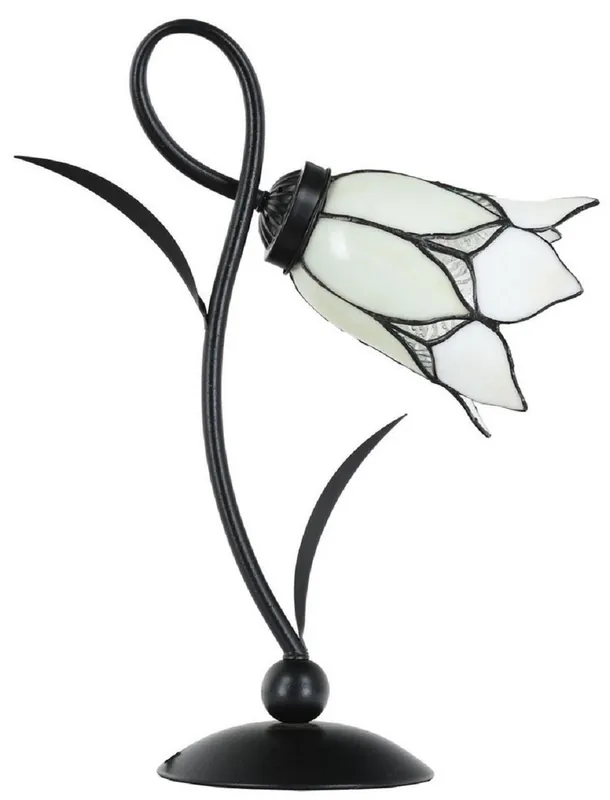 Casa Padrino Art Deco Tiffany table lamp black / white H. 40 cm - Tiffany lamps Geprüft