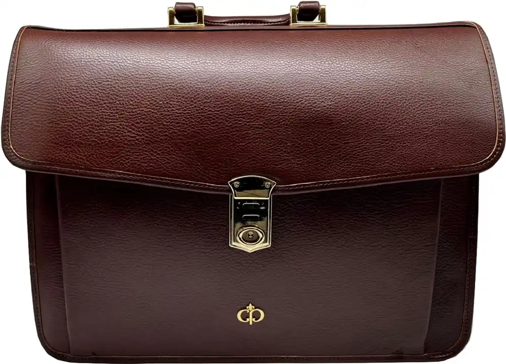 Casa Padrino luxury genuine leather men's briefcase dark brown / gold 42 cm - Made in Italy Zertifiziert