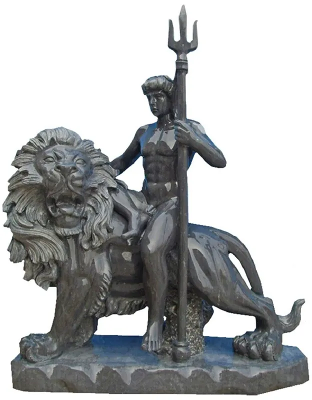 Jetzt Kaufen Casa Padrino Antique Style Marble Sculpture Man on Lion Right Gray H. 100 cm - Garden Decoration