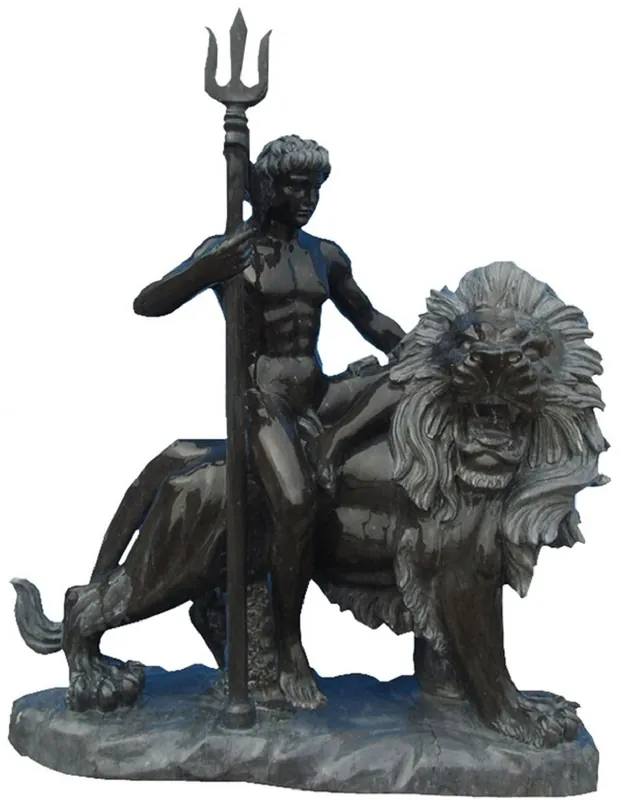 Casa Padrino Antique Style Marble Sculpture Man on Lion Left Black / Gray H. 100 cm - Garden Decoration Sofort Bestellen