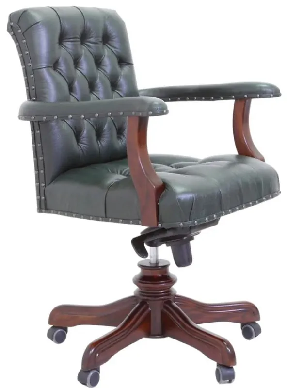 Nur Heute Casa Padrino Luxury Chesterfield genuine leather desk chair green / brown - Chesterfield office furniture