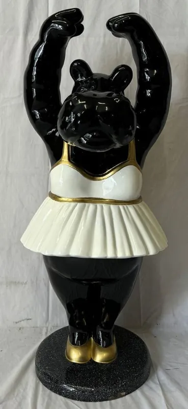 Casa Padrino XXL decorative sculpture hippo ballerina black / white / gold H. 98 cm Nur Für Kurze Zeit