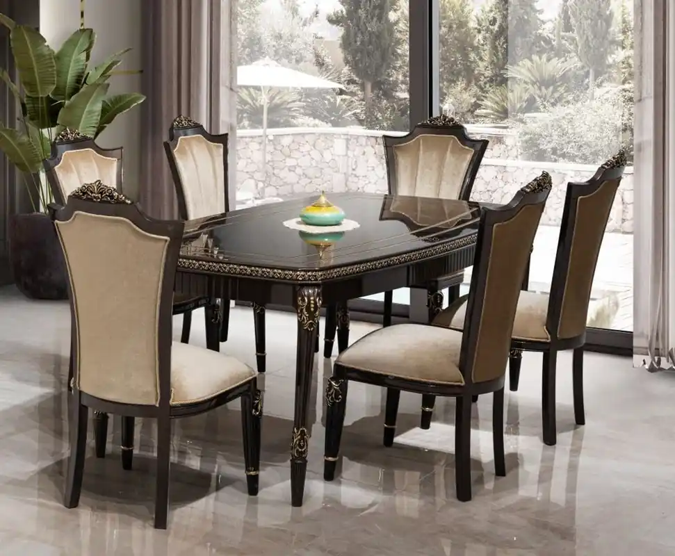 Casa Padrino luxury baroque dining room set light brown / dark brown / gold - 1 Dining table & 6 dining room chairs Schnäppchen