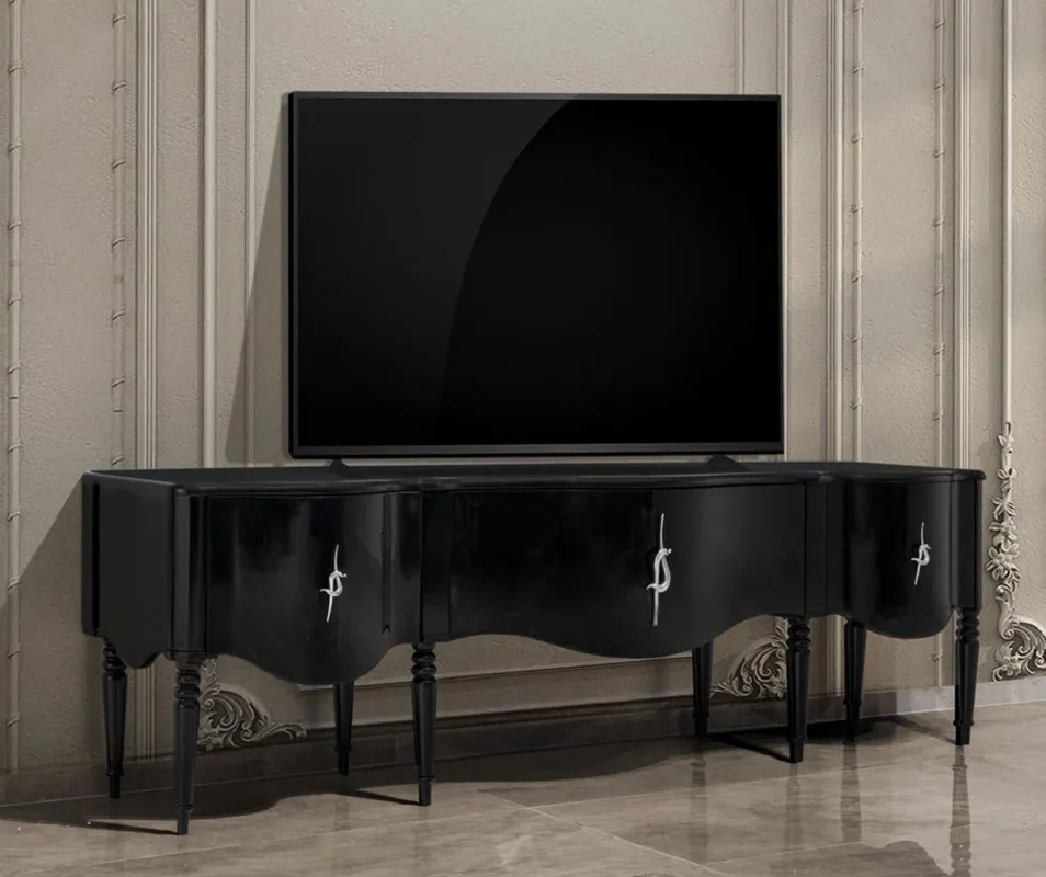 Solange Der Vorrat Reicht Casa Padrino luxury baroque TV cabinet black / silver 230 cm - Baroque living room furniture
