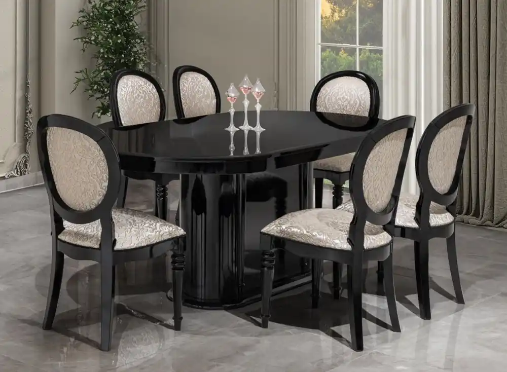 Kracherpreis Casa Padrino luxury baroque dining room set silver / black - 1 Dining table & 6 dining room chairs