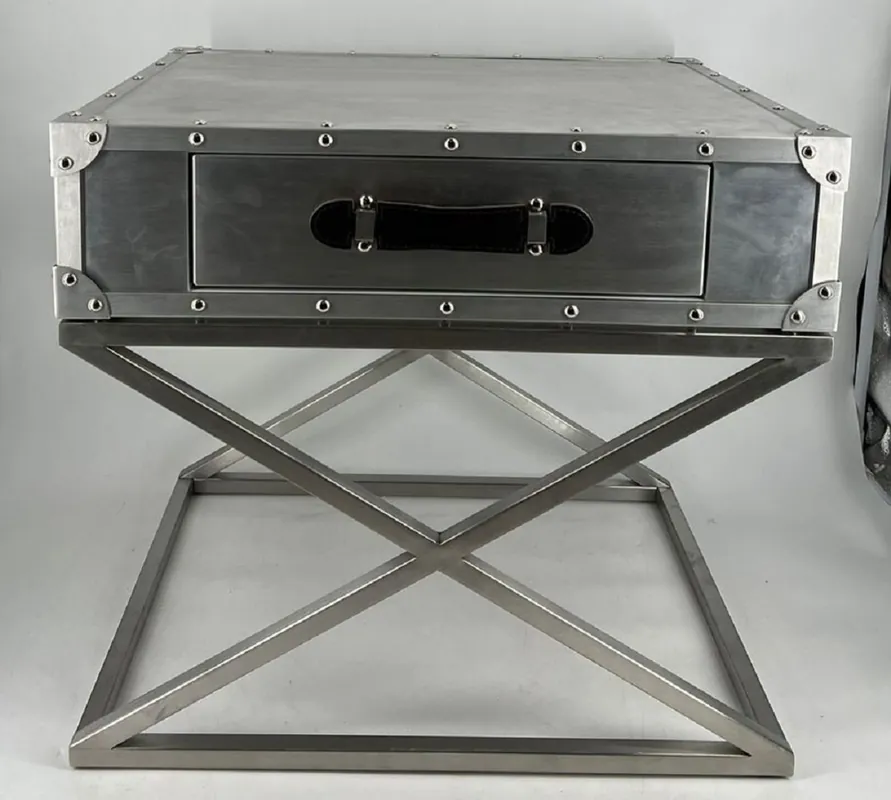 Casa Padrino aluminum airplane bedside table with drawer silver / black Super-Preis