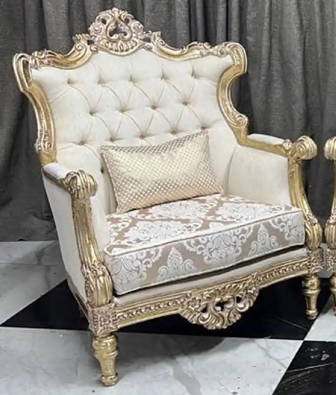 Casa Padrino luxury baroque living room armchair cream / white / gold - Baroque living room furniture Billig