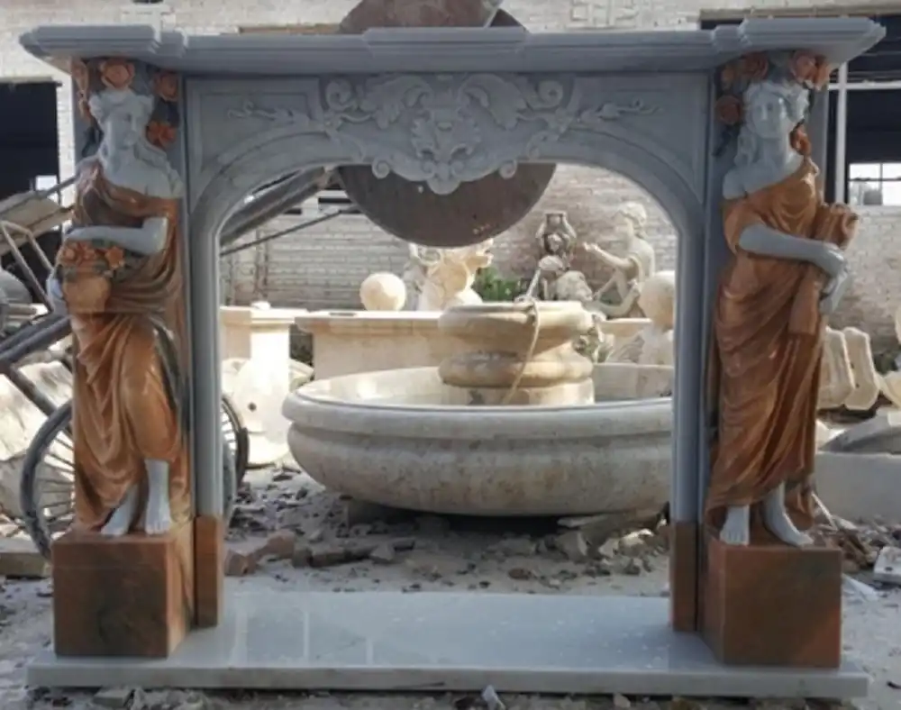 Casa Padrino luxury baroque marble fireplace surround gray / orange / green 200 x H. 143 cm Markenware