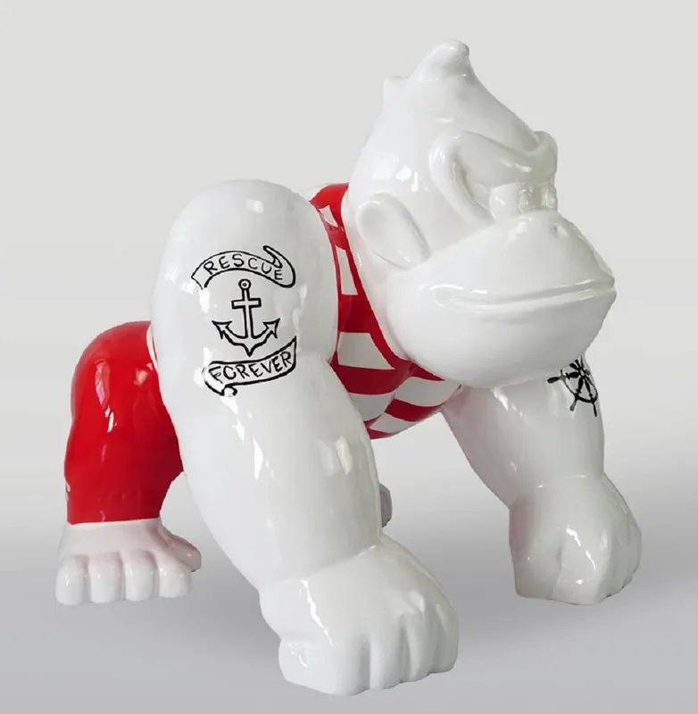 Highlight Casa Padrino XXL decorative sculpture gorilla monkey white / red / black H. 104 cm - XXL decorative figure