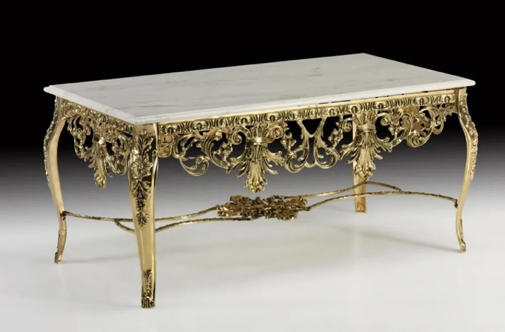 Direktkauf Casa Padrino luxury baroque coffee table with marble top gold / cream 118 cm - Baroque living room furniture