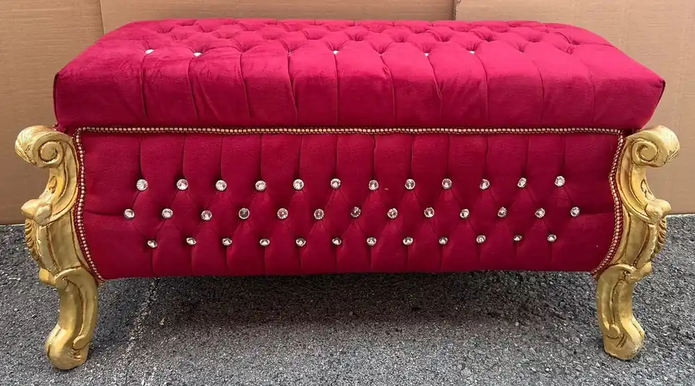 Casa Padrino baroque bench - chest with rhinestones bordeaux red / gold - Baroque furniture Abverkauf
