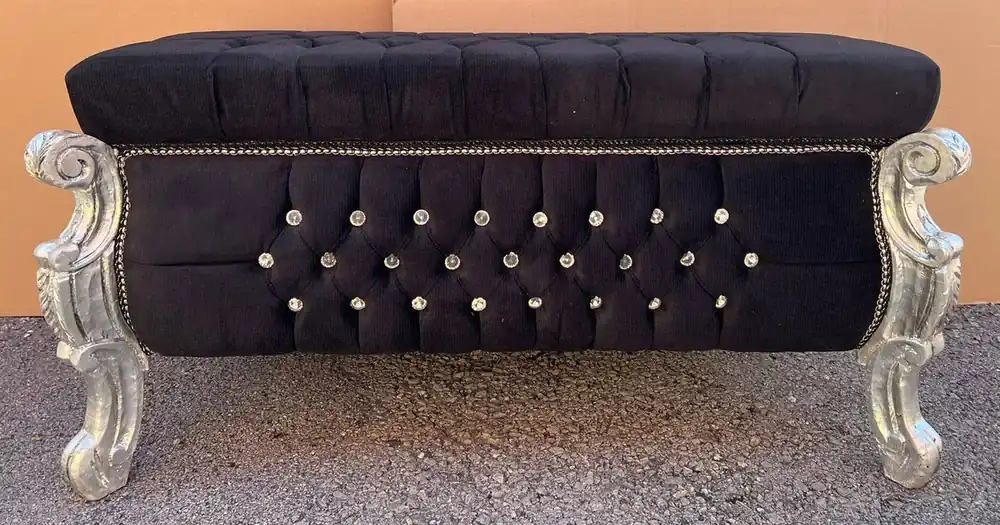 Casa Padrino baroque bench - chest with rhinestones black / silver - Baroque furniture Letzte Chance