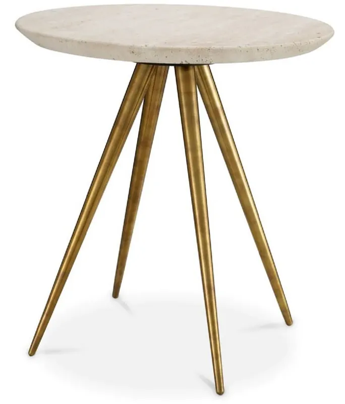Casa Padrino luxury side table with travertine table top beige / vintage brass Ø 45.5 x H. 47.5 cm Neue Ware