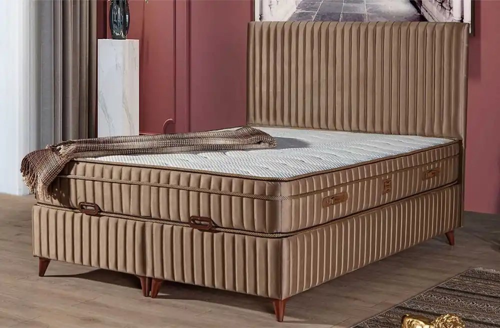 Nur Heute Casa Padrino luxury double bed with mattress brown 180 x 200 cm - Bedroom furniture