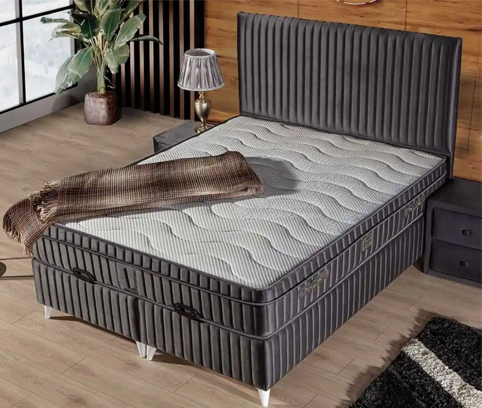 Casa Padrino luxury double bed with mattress gray / white 180 x 200 cm - Bedroom furniture Geprüft