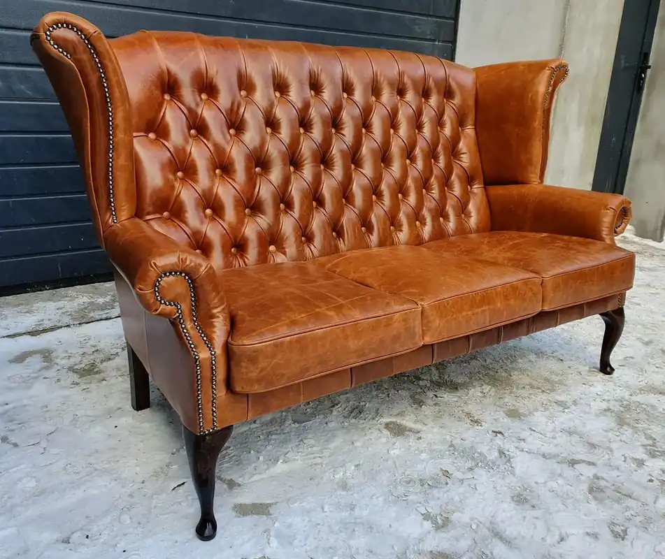 Casa Padrino luxury Chesterfield genuine leather high back wing sofa vintage brown / dark brown 183 cm - Genuine leather furniture Top-Seller