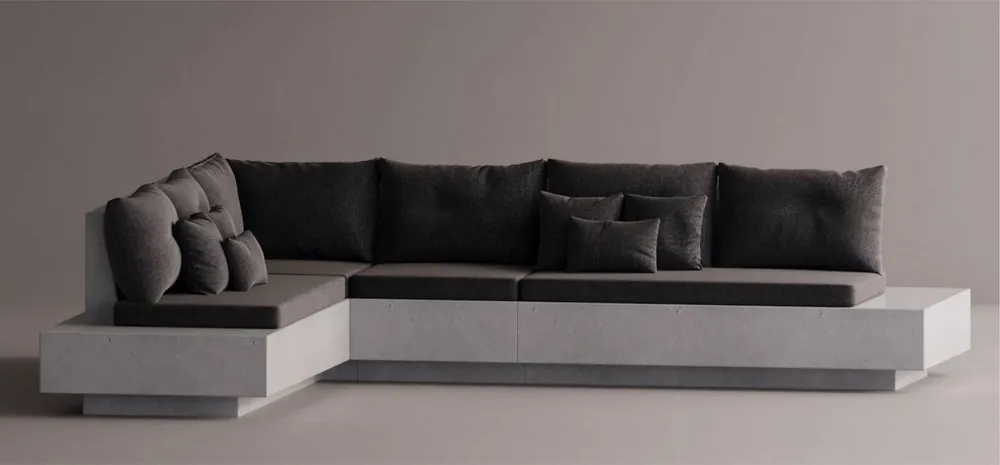 Garantierte Lieferung Casa Padrino luxury corner sofa anthracite / white 335 x 265 cm - Modular weatherproof concrete sofa