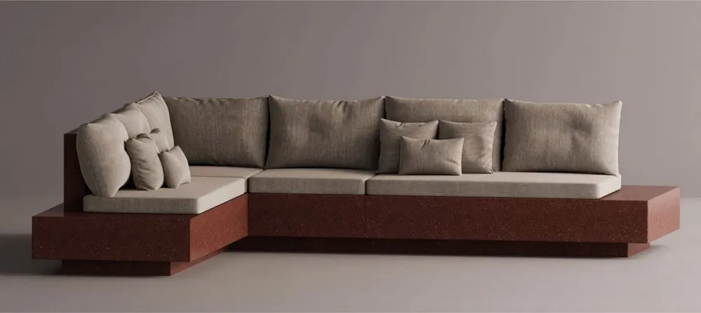 Sichere Zahlung Casa Padrino luxury corner sofa cream / brown 335 x 265 cm - Modular weatherproof concrete sofa