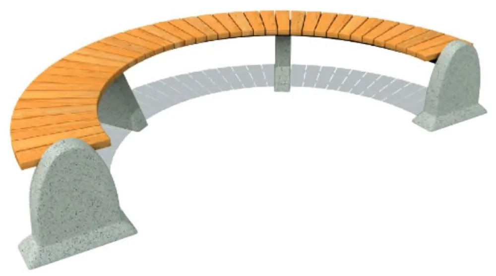 Markenware Casa Padrino park bench - Semi-circular city bench natural / gray 280 cm - Outdoor & park furniture