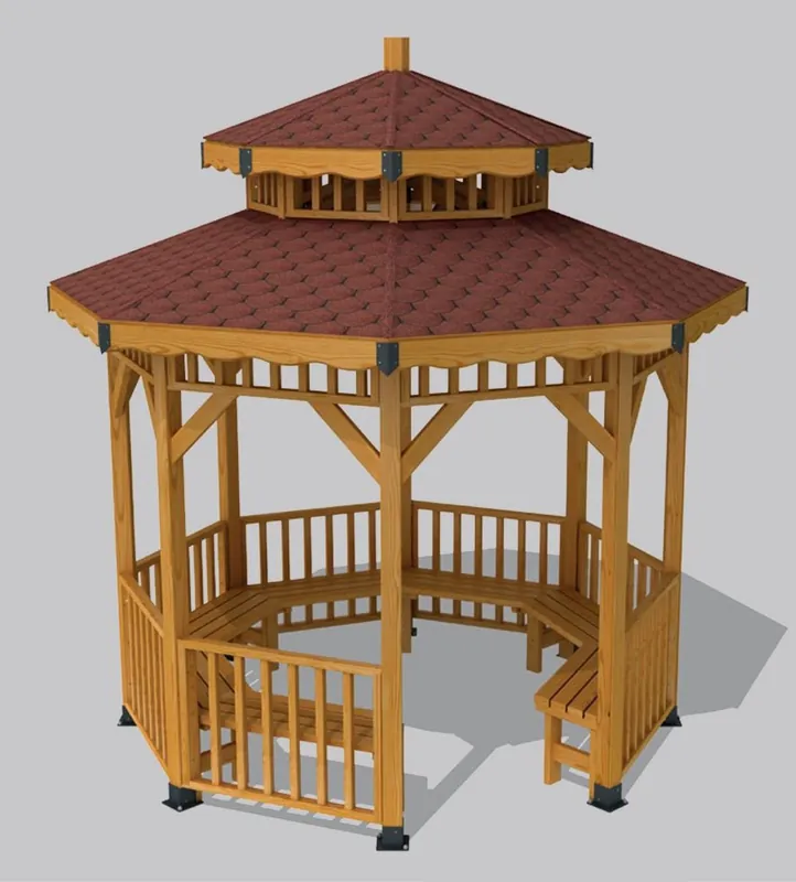 Casa Padrino pavilion with benches natural / brown 300 x 300 x H. 375 cm - Garden & park furniture Rabatt