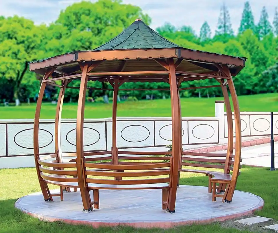 Preis Gesenkt Casa Padrino pavilion with benches brown / green 400 x 400 x H. 335 cm - Garden & park furniture