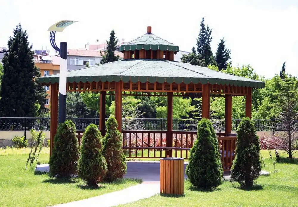 Casa Padrino pavilion with benches brown / green 600 x 600 x H. 410 cm - Garden & park furniture Saisonangebot