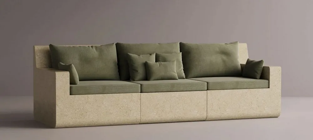 Casa Padrino luxury sofa green / cream 270 cm - Modular weatherproof concrete sofa Sonderaktion