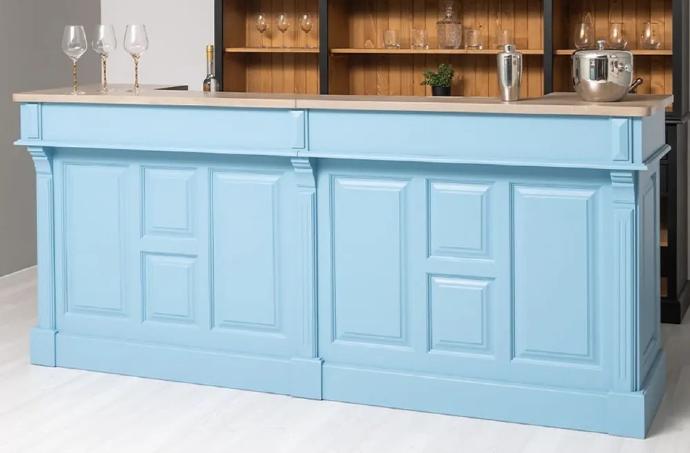 Letzte Chance Casa Padrino country style bar counter light blue / beige 240 cm - Country style bar furniture