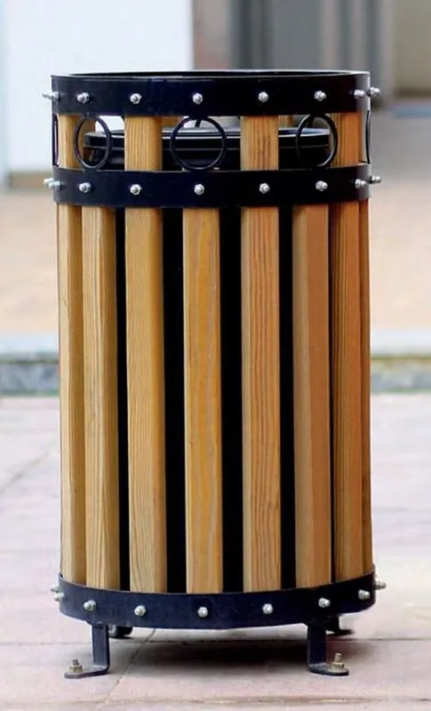 Knallerangebot Casa Padrino park waste bin black / natural H. 63 cm - Round city trash can