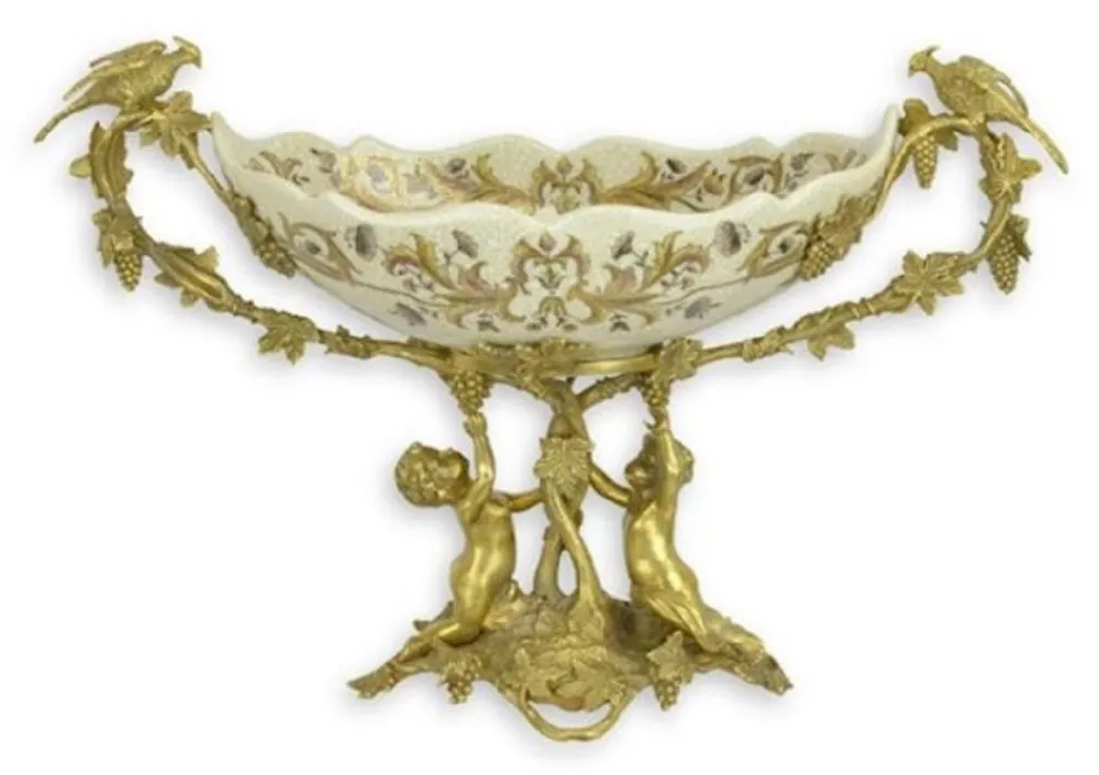 Casa Padrino Art Nouveau decorative bowl cream / brass 50 x H. 29.5 cm - Porcelain fruit bowl Highlight