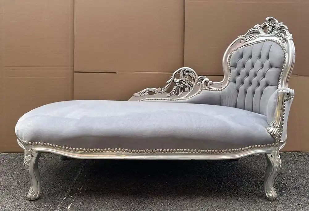 Casa Padrino baroque chaise longue right side gray / silver 155 cm - Baroque furniture Direkt Vom Hersteller