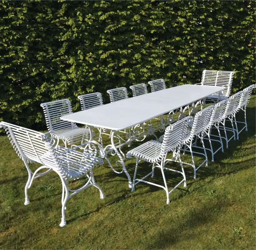 Schnäppchen Casa Padrino Art Nouveau wrought iron garden furniture set white 300 x 120 cm - Garden table & 10 garden chairs