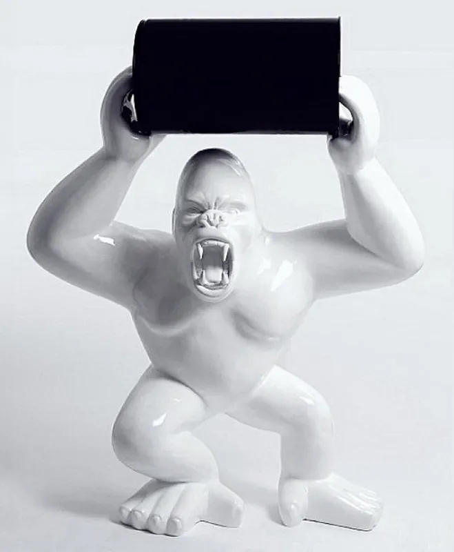 Casa Padrino XXL decorative sculpture gorilla with barrel white / black H. 250 cm - Huge garden figure Aktuell