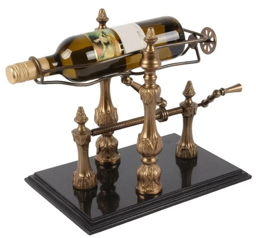 Casa Padrino Art Nouveau wine stand gold / black 40 cm - Wine bottle stand with marble base Ausverkauf