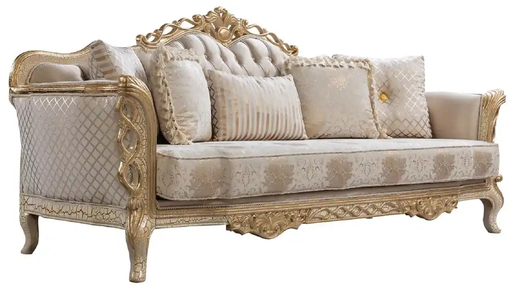 Casa Padrino luxury baroque living room sofa white / antique gold 230 cm - Baroque living room furniture Neu