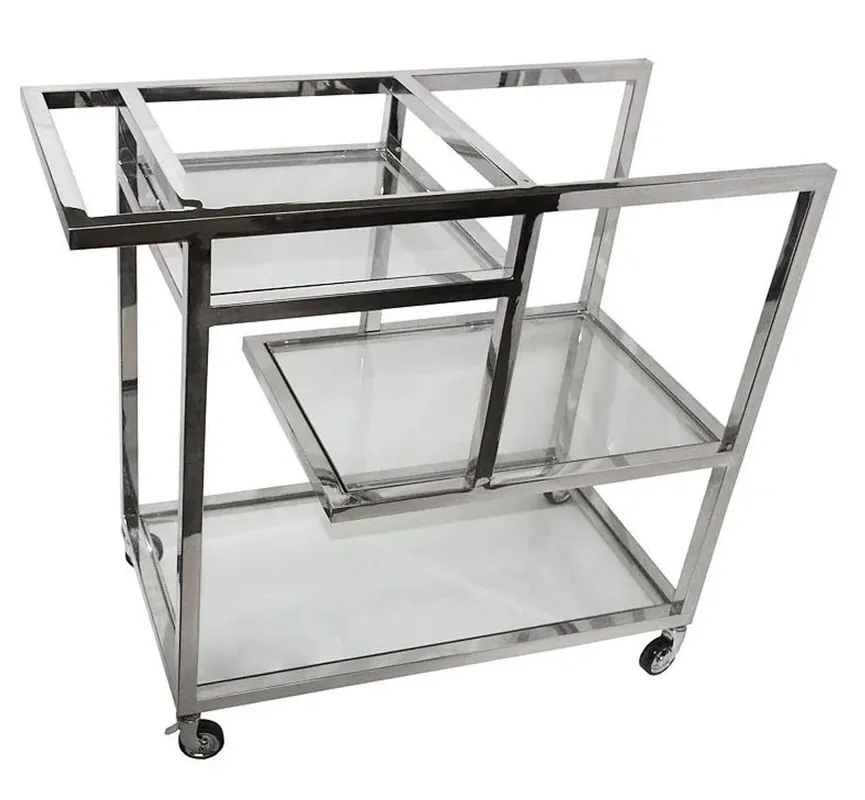 Casa Padrino luxury serving trolley silver / glass 89 x 42 x H 80cm - stainless steel trolley with glass - catering bar trolley Echt
