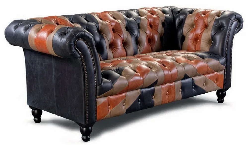 Casa Padrino luxury Chesterfield genuine leather 3 seater sofa blue / brown / black 235 cm Kracherpreis