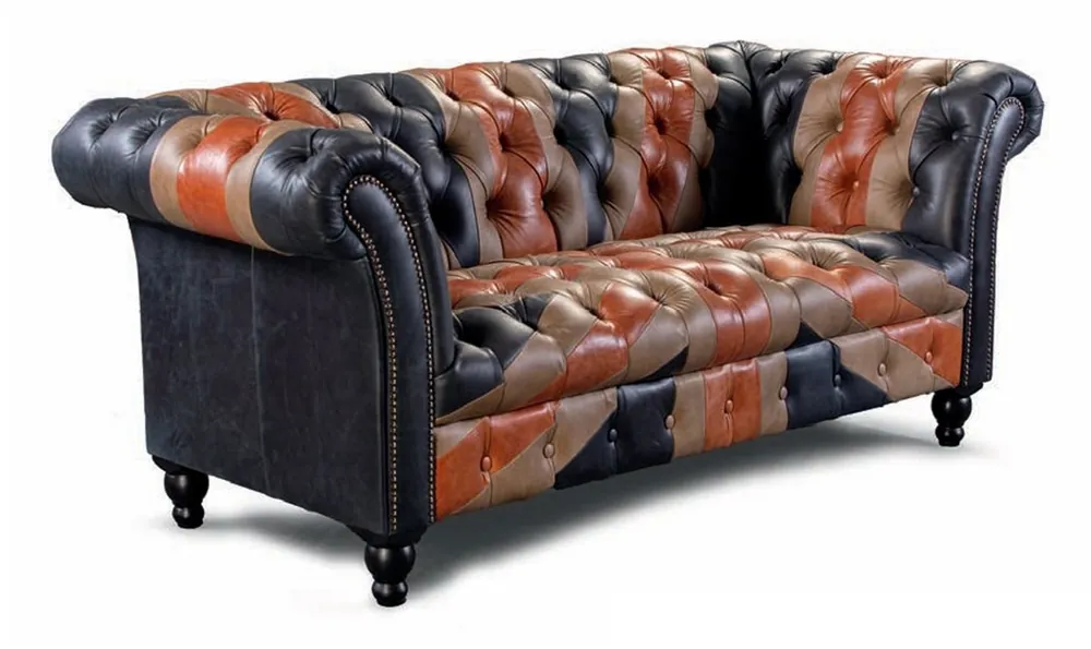 Casa Padrino luxury Chesterfield genuine leather 2 seater sofa blue / brown / black 200 cm Begrenztes Angebot