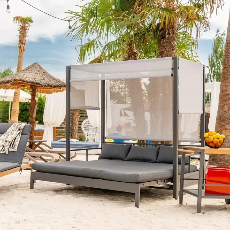 Expressversand Casa Padrino luxury sun lounger / garden lounger with canopy gray H. 196 cm - Beach & garden furniture