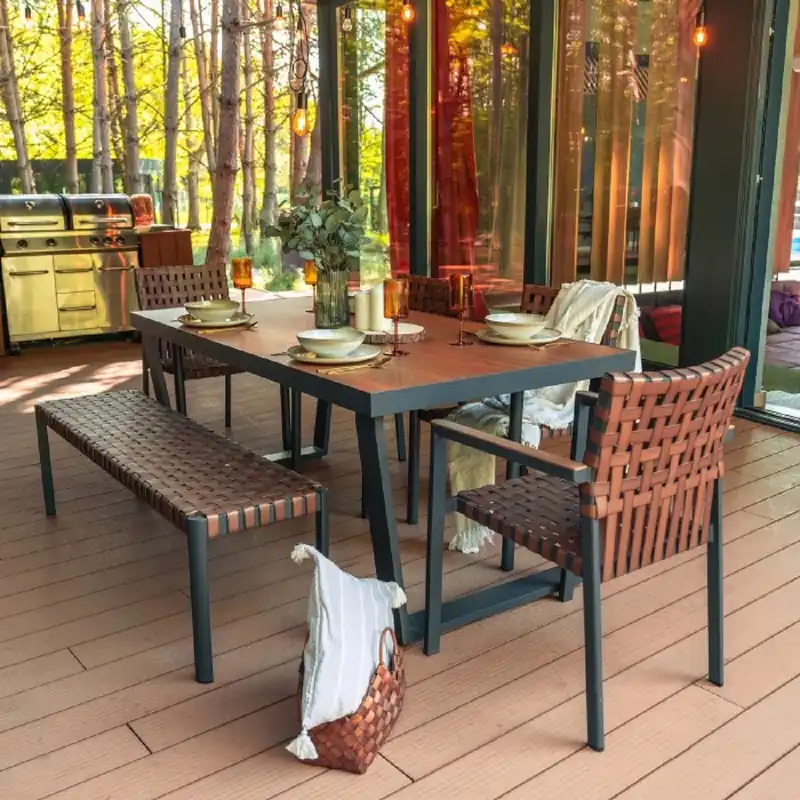 Casa Padrino luxury garden furniture set brown / gray - 1 Garden table & 4 Garden chairs & 1 Garden bench Zertifiziert