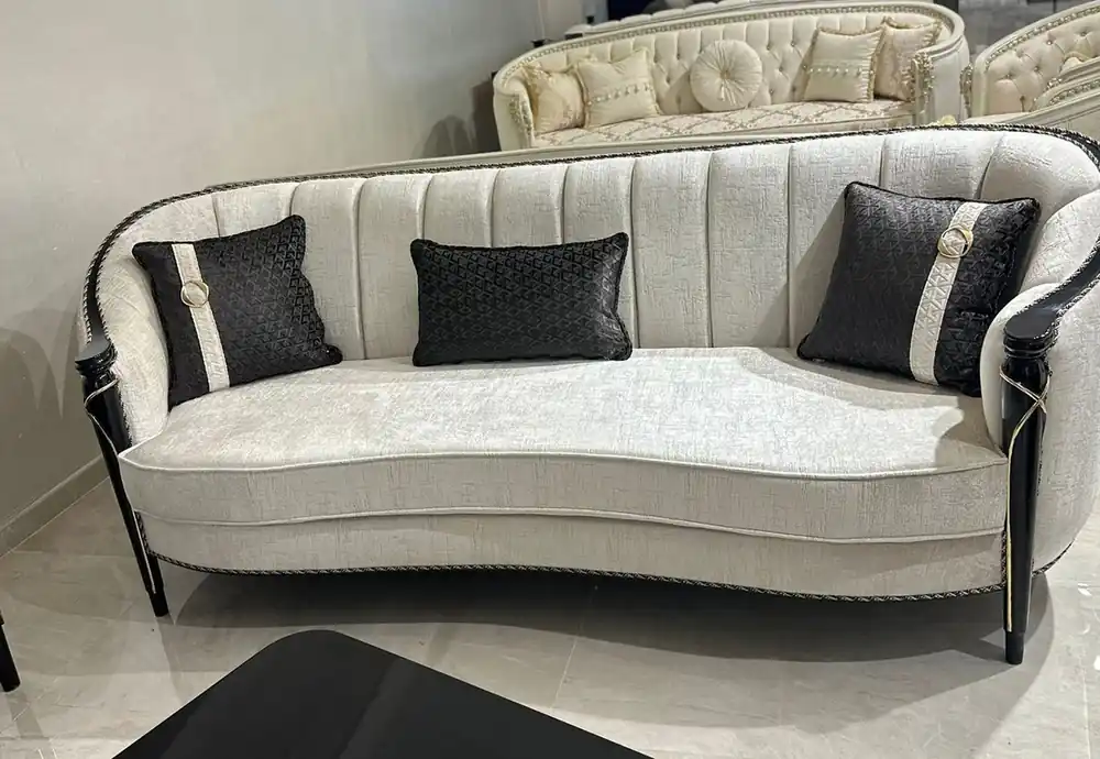 Bestpreis Casa Padrino luxury baroque sofa cream / black / gold 245 cm - Baroque style living room furniture