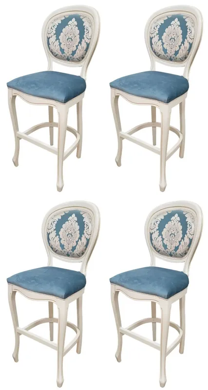 Casa Padrino luxury baroque bar stool set of 4 blue / white H. 120 cm - Baroque bar furniture Geprüft