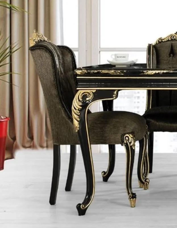 Casa Padrino luxury baroque dining chair black / gold H. 110 cm - Baroque dining room furniture Super-Preis