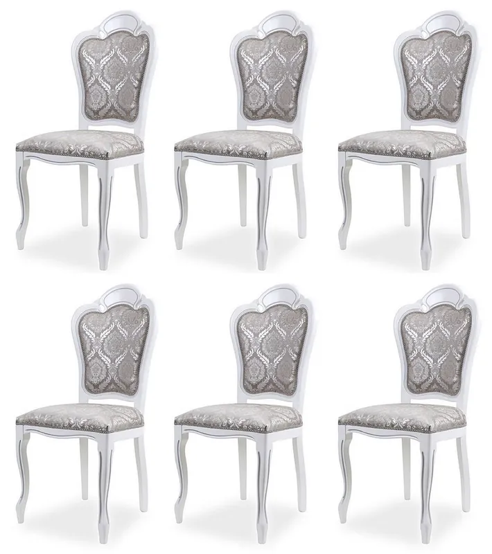 Casa Padrino luxury baroque dining chair set of 6 gray / white H. 107 cm - Baroque dining room furniture Aktuell